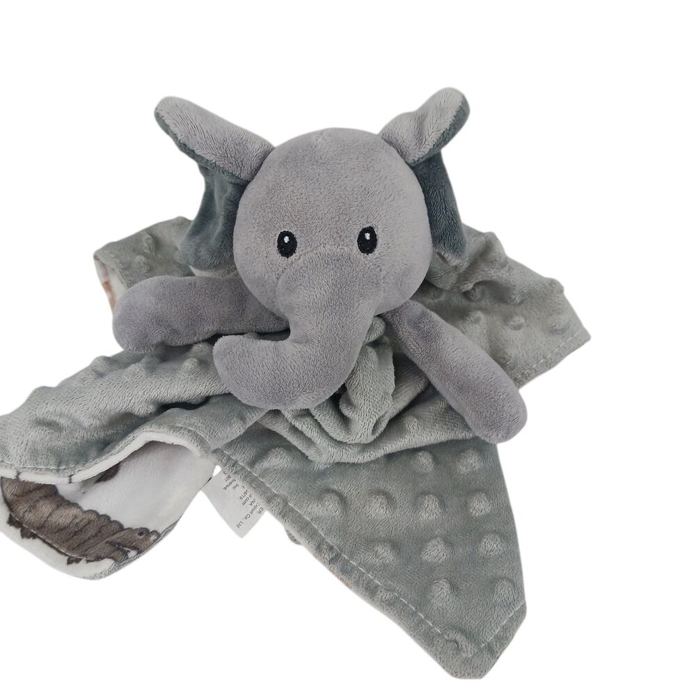 Boritar Gray Elephant Plush Lovey Minky Dot Animal Print Baby Security Blanket